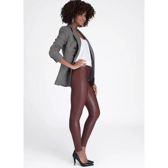 SPANX Mahogany Faux Leather Leggings Women's S - Picture 2 of 13